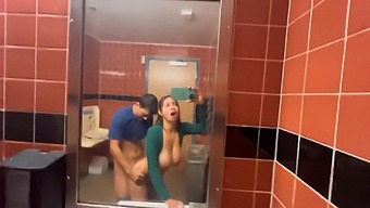 Hailey Rose'S Public Bathroom Encounter Leads To Group Sex And Creampie