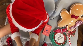 A European Babe Delivers A Sensual Handjob In A Mini Skirt And Santa Outfit, Followed By Ball Play