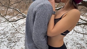Wife Enjoys Snowy Threesome With Husband And Friend In Public