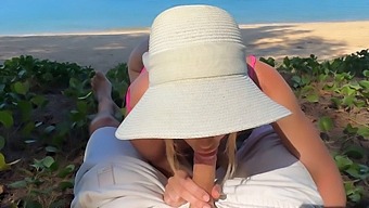 Aroused Blonde Experiences First-Time Oral Sex On The Beach
